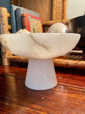 Vintage Alabaster Pedestal Bowl | 6” Stone Compote Dish